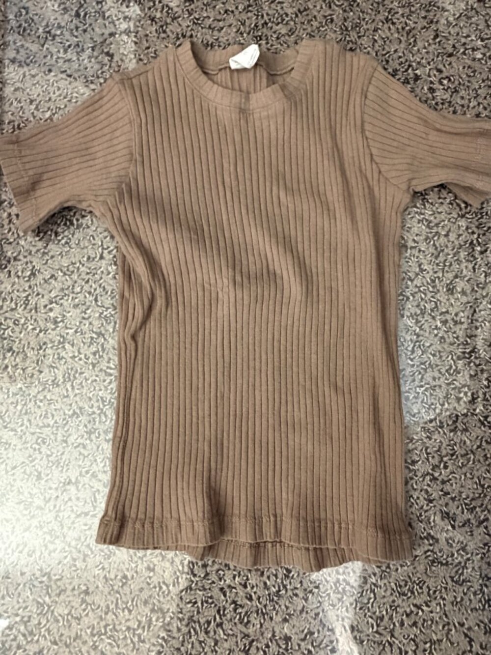 Kate Quinn Organics brown Tan Ribbed Short Sleeve Top Girls Size 7Y
